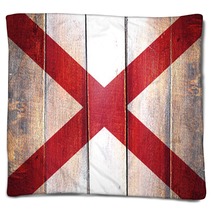 Vintage Alabama Flag On Grunge Wooden Panel Blankets 135734521