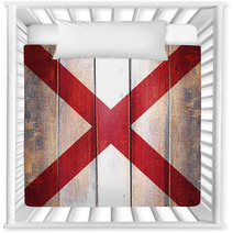 Vintage Alabama Flag On Grunge Wooden Panel Nursery Decor 135734521