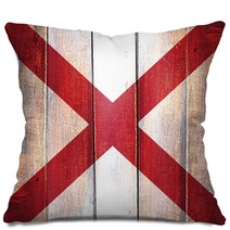 Vintage Alabama Flag On Grunge Wooden Panel Pillows 135734521