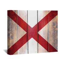 Vintage Alabama Flag On Grunge Wooden Panel Wall Art 135734521