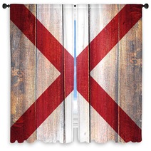 Vintage Alabama Flag On Grunge Wooden Panel Window Curtains 135734521