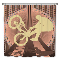 Vintage Background Design With Bmx Biker Silhouette. Vector Illu Bath Decor 31972491