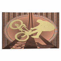 Vintage Background Design With Bmx Biker Silhouette. Vector Illu Rugs 31972491