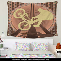 Vintage Background Design With Bmx Biker Silhouette. Vector Illu Wall Art 31972491