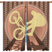 Vintage Background Design With Bmx Biker Silhouette. Vector Illu Window Curtains 31972491