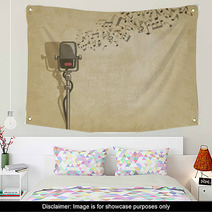Vintage Background With Microphone - Vector Illustration Wall Art 57029410