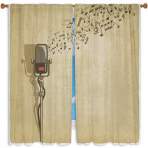 Vintage Background With Microphone - Vector Illustration Window Curtains 57029410