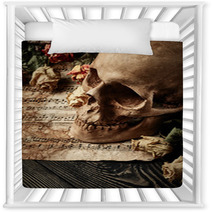 Vintage Background With Skull Dry Roses And Music Sheet Nursery Decor 116721488