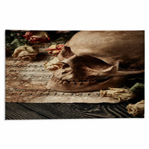 Vintage Background With Skull Dry Roses And Music Sheet Rugs 116721488