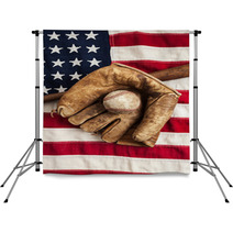 Vintage Baseball Bat And Glove On American Flag Backdrops 55929477