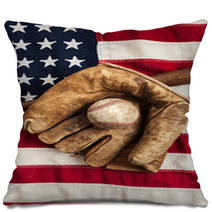 Vintage Baseball Bat And Glove On American Flag Pillows 55929477