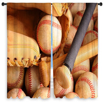 Vintage Baseball Equipment, Bat, Balls, Glove Window Curtains 85205385