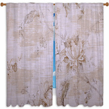Vintage Beige Wallpaper With Shabby Chic Floral Pattern Window Curtains 71744650