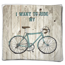Vintage Bycicle Hand Drawn Poster Blankets 73699605