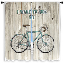 Vintage Bycicle Hand Drawn Poster Window Curtains 73699605