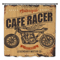 Vintage Cafe Racer Motorcycle Poster Vector Illustration T Shirt Design Bath Decor 241189833