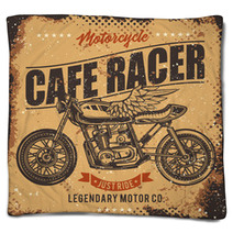 Vintage Cafe Racer Motorcycle Poster Vector Illustration T Shirt Design Blankets 241189833