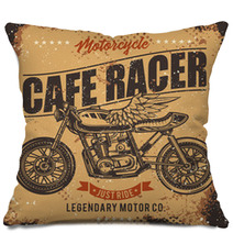 Vintage Cafe Racer Motorcycle Poster Vector Illustration T Shirt Design Pillows 241189833
