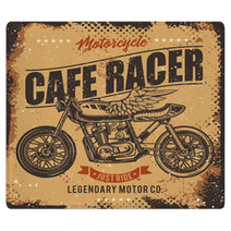 Vintage Cafe Racer Motorcycle Poster Vector Illustration T Shirt Design Rugs 241189833