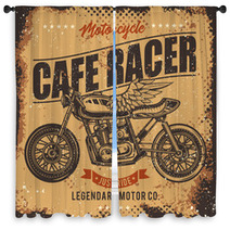 Vintage Cafe Racer Motorcycle Poster Vector Illustration T Shirt Design Window Curtains 241189833