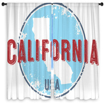 Vintage California Usa State Stamp Window Curtains 115096072
