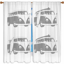 Vintage Camper Bus Van With Surfboards Window Curtains 52788508