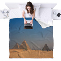 Vintage Color Images Of Giza Pyramids In Egypt three Pyramids Blankets 60777875