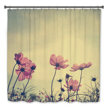 Vintage Cosmos Flowers In Sunset Time Bath Decor 60495669