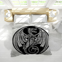 Vintage Dragon Etching Woodcut Bedding 133624723