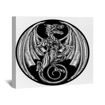 Vintage Dragon Etching Woodcut Wall Art 133624723