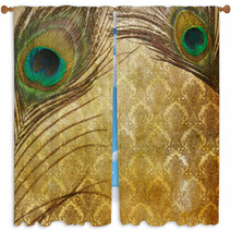 Vintage Grunge Peacock Feather Window Curtains 52357054