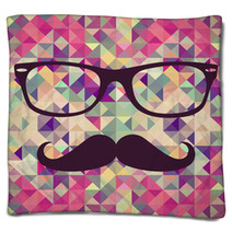 Vintage Hipster Face Geometric Pattern Blankets 55225609