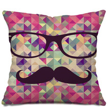 Vintage Hipster Face Geometric Pattern Pillows 55225609