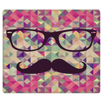 Vintage Hipster Face Geometric Pattern Rugs 55225609