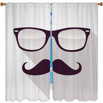 Vintage Hipster Face Geometric Pattern. Window Curtains 55225612