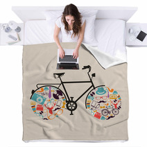 Vintage Hipsters Icons Bike. Blankets 55225569