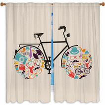 Vintage Hipsters Icons Bike. Window Curtains 55225569