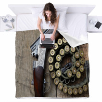 Vintage Hunting Gun With Shells Blankets 58337582