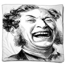 Vintage Illustration Laughing Man Blankets 73113359