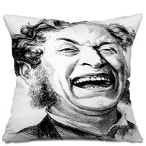Vintage Illustration Laughing Man Pillows 73113359