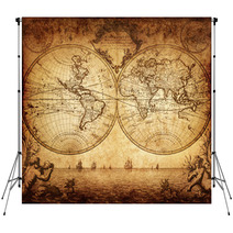 Vintage Map Of The World 1733 Backdrops 45931855