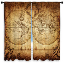Vintage Map Of The World 1733 Window Curtains 45931855