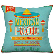 Vintage Mexican Food Poster Vector Illustration Pillows 51563624