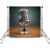 Vintage Microphone On Green Background. Retro Style. Backdrops 67696222