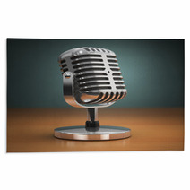 Vintage Microphone On Green Background. Retro Style. Rugs 67696222