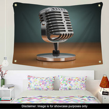 Vintage Microphone On Green Background. Retro Style. Wall Art 67696222