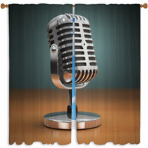 Vintage Microphone On Green Background. Retro Style. Window Curtains 67696222