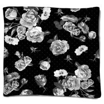 Vintage Monochrome Roses Pattern Blankets 62941844