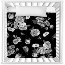 Vintage Monochrome Roses Pattern Nursery Decor 62941844