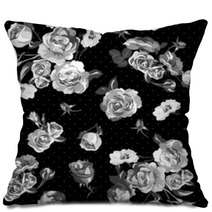 Vintage Monochrome Roses Pattern Pillows 62941844